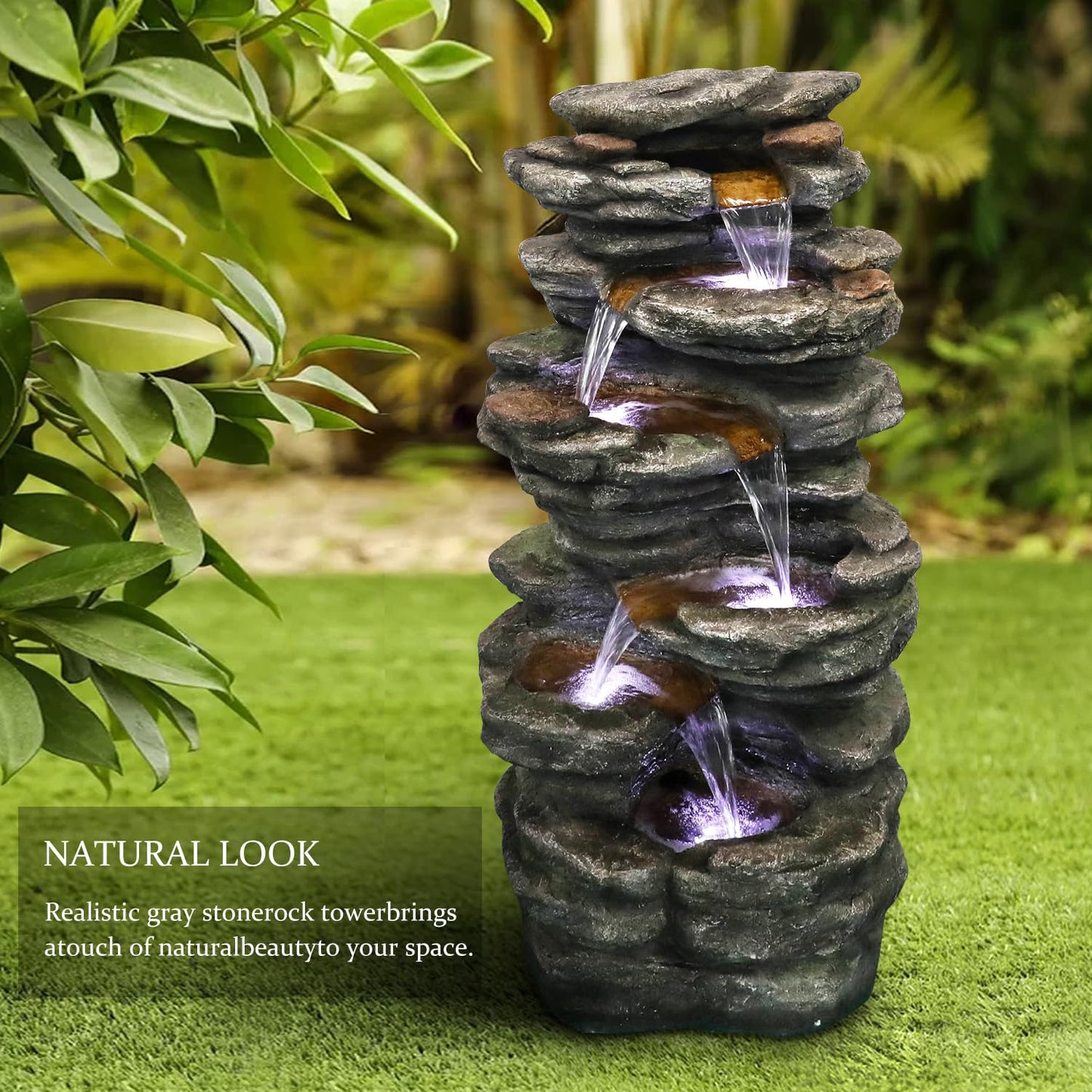 SunJet 6-Tier Outdoor Water Fountain with LED Lights