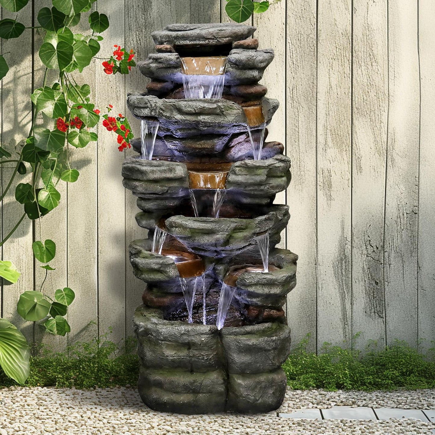 SunJet 6-Tier Outdoor Water Fountain with LED Lights