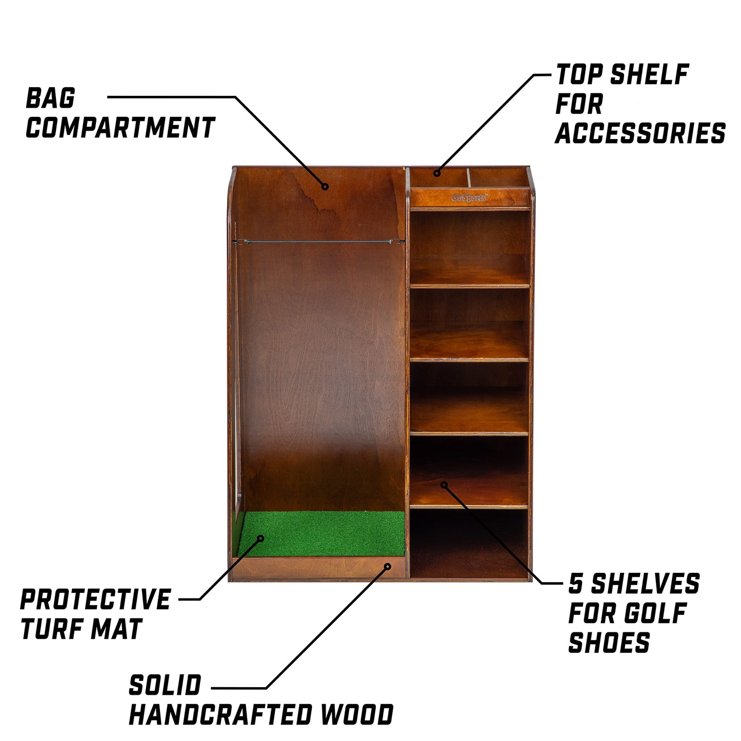GoSports Wooden Golf Bag Organizer Rack