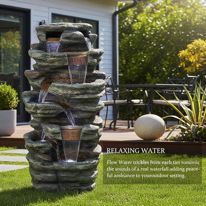 SunJet 6-Tier Outdoor Water Fountain with LED Lights