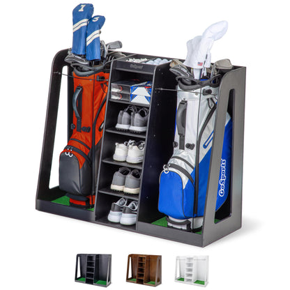 GoSports Wooden Golf Bag Organizer Rack for 2 Bags