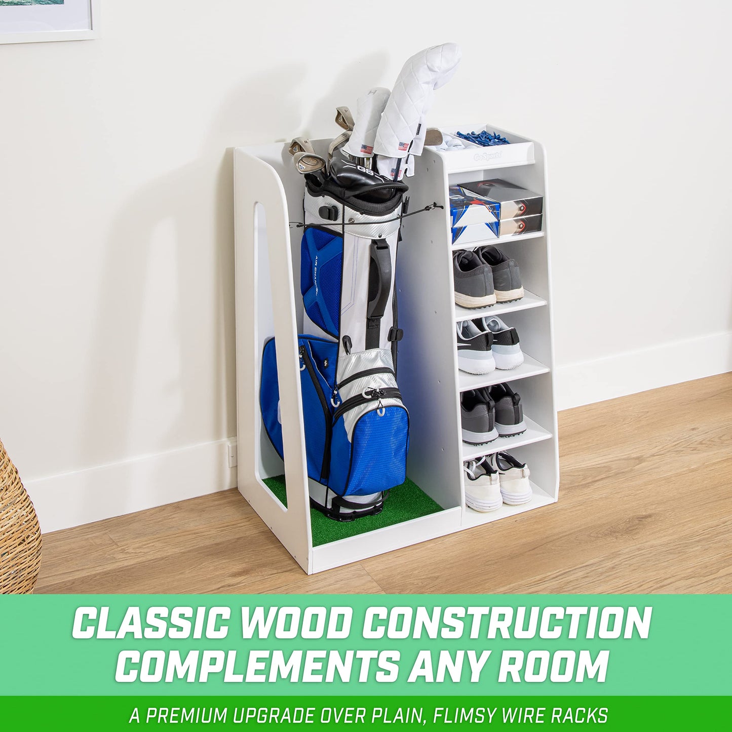 GoSports Wooden Golf Bag Organizer Rack