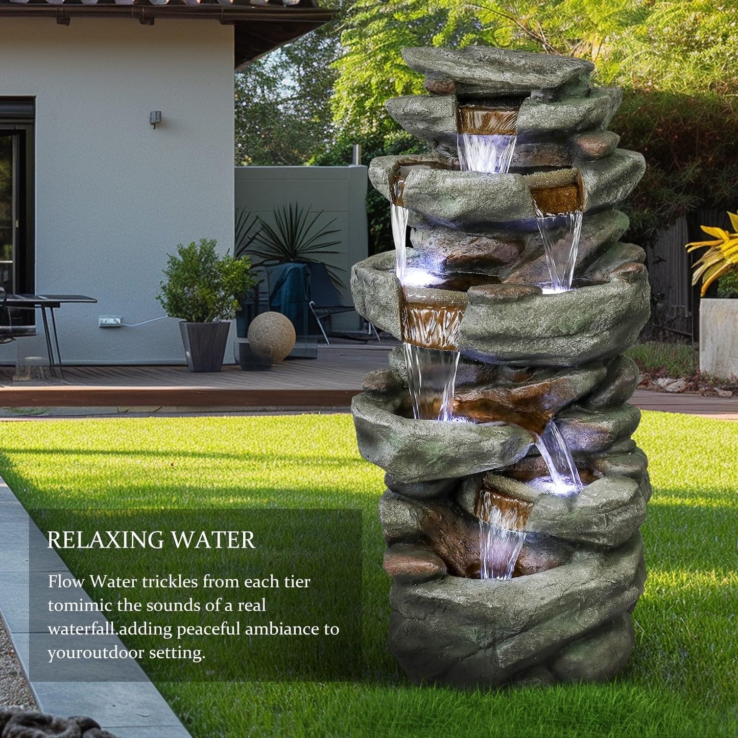 SunJet 6-Tier Outdoor Water Fountain with LED Lights