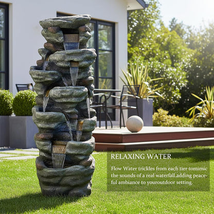 SunJet 6-Tier Outdoor Water Fountain with LED Lights