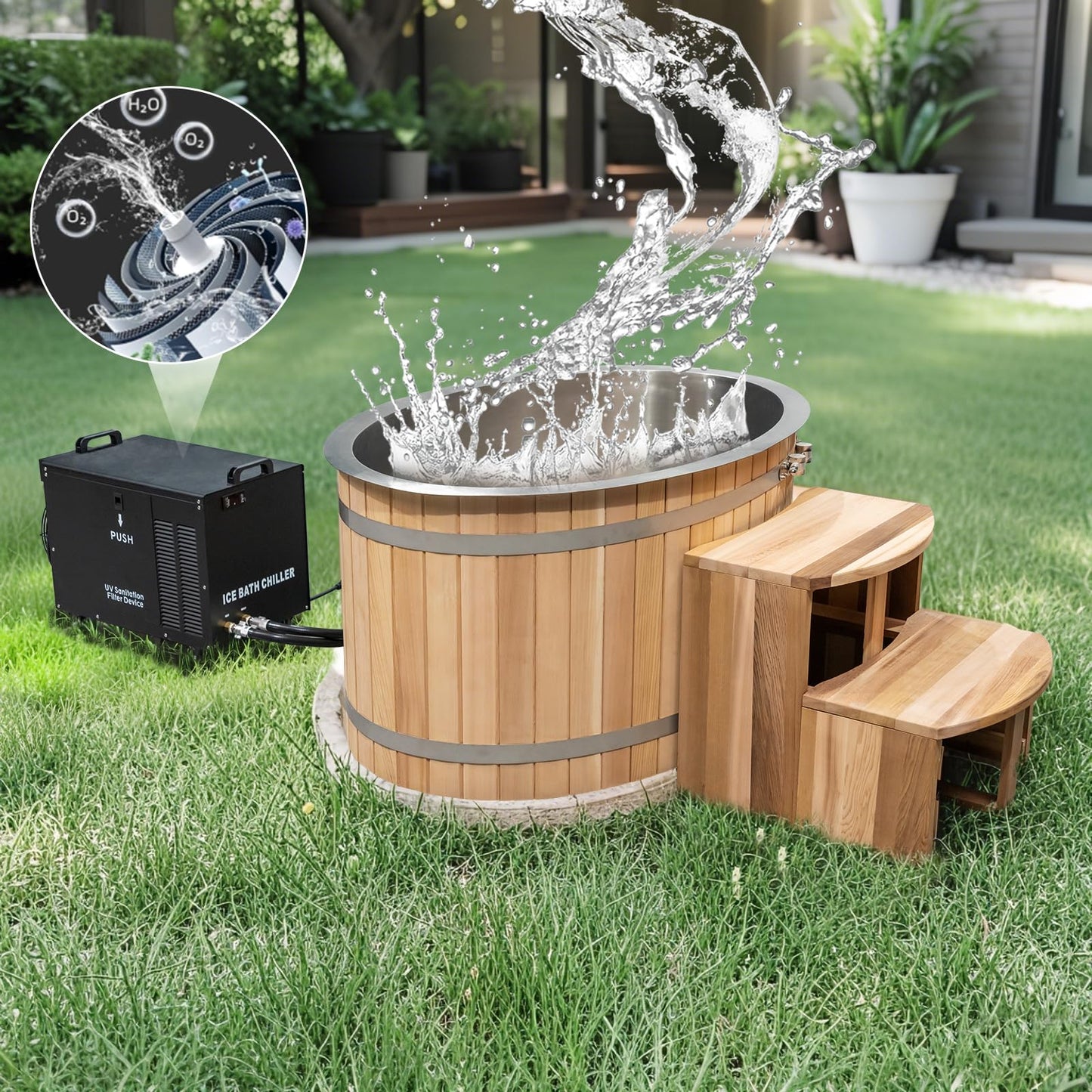 AURGOD Cedar Cold Plunge Tub with Chiller