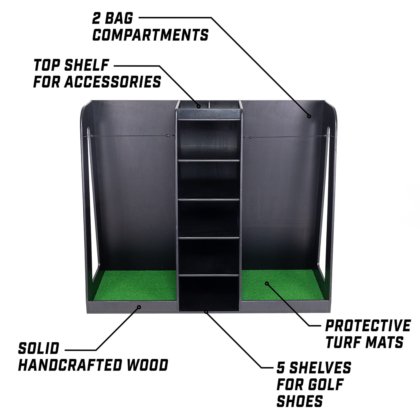 GoSports Wooden Golf Bag Organizer Rack for 2 Bags