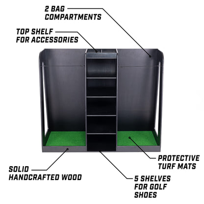 GoSports Wooden Golf Bag Organizer Rack for 2 Bags