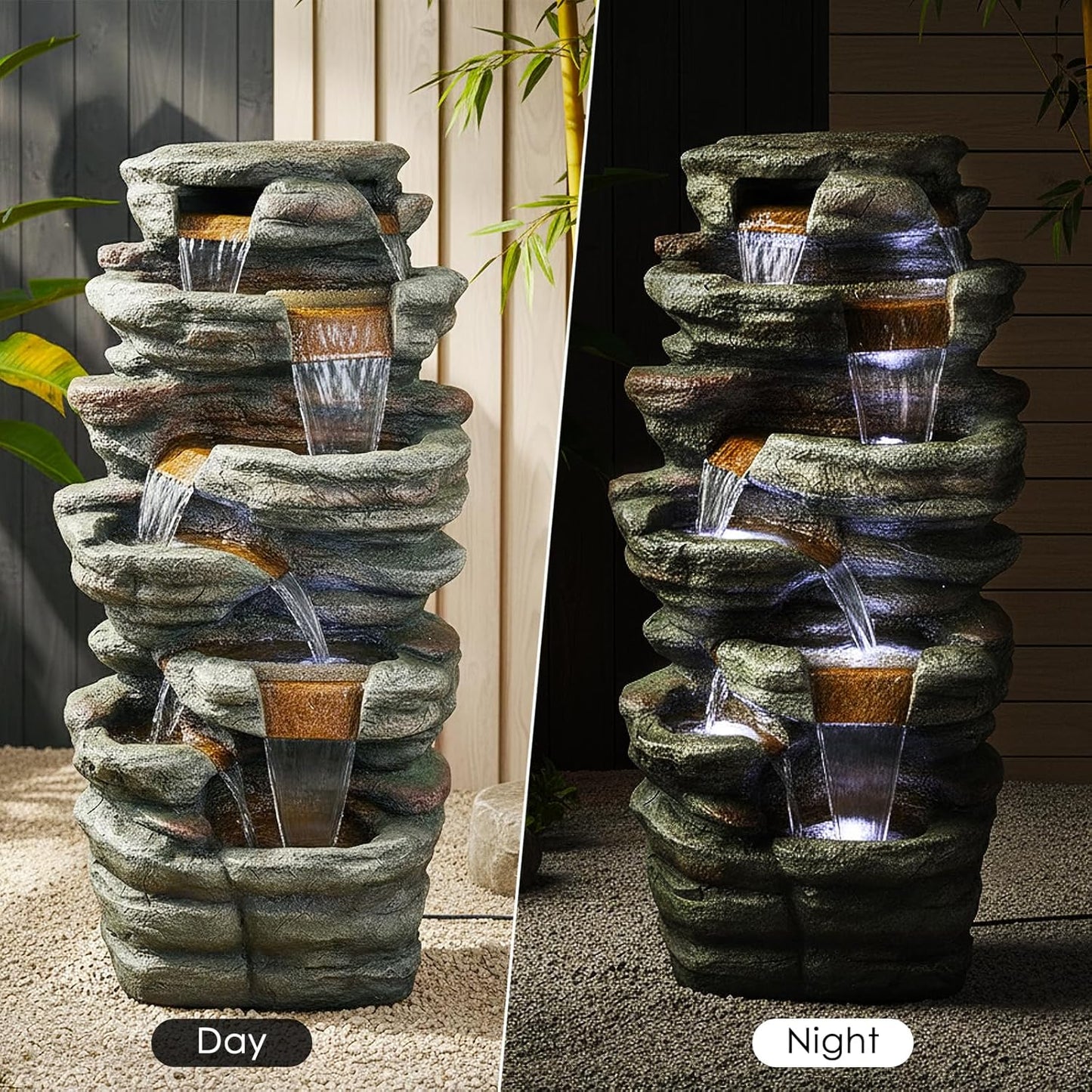 SunJet 6-Tier Outdoor Water Fountain with LED Lights