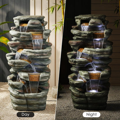 SunJet 6-Tier Outdoor Water Fountain with LED Lights
