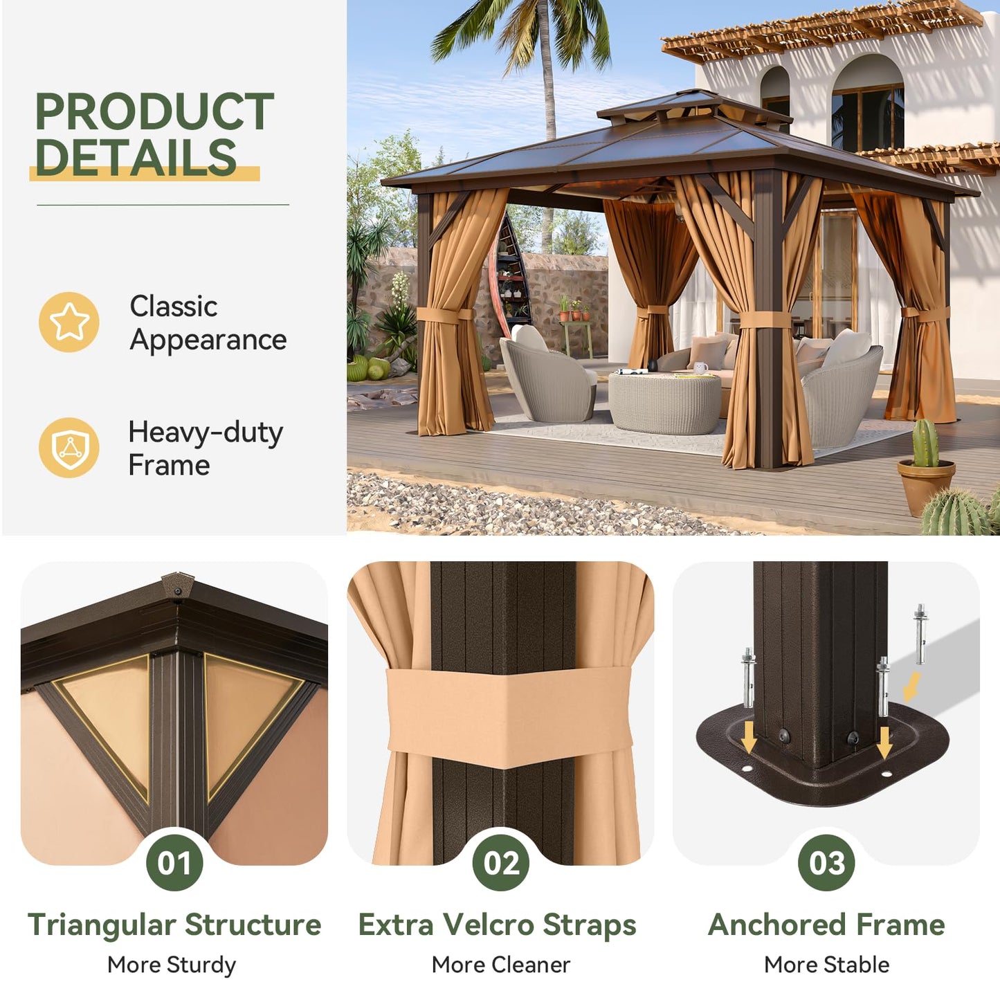 Aoxun 12' x 10' Hardtop Outdoor Gazebo