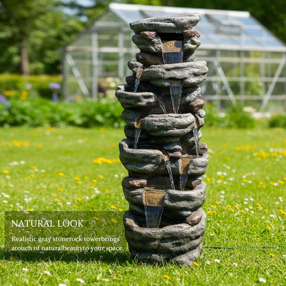 SunJet 6-Tier Outdoor Water Fountain with LED Lights