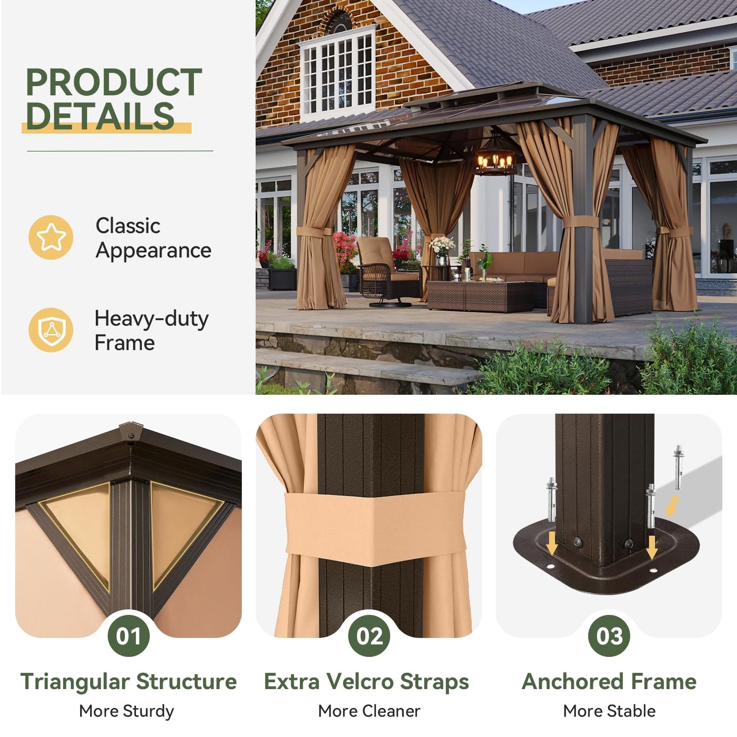 Aoxun 12' x 10' Hardtop Outdoor Gazebo