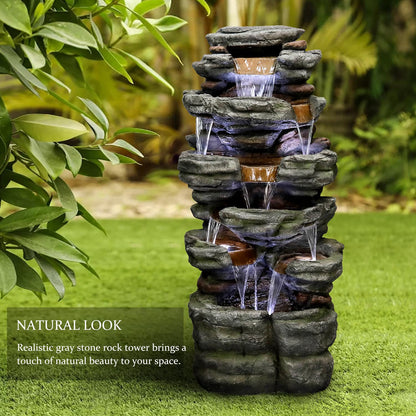 SunJet 6-Tier Outdoor Water Fountain with LED Lights