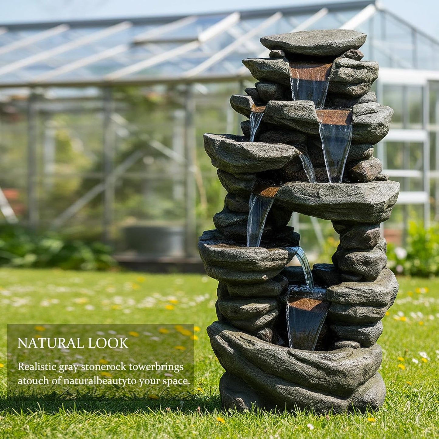 SunJet 6-Tier Outdoor Water Fountain with LED Lights