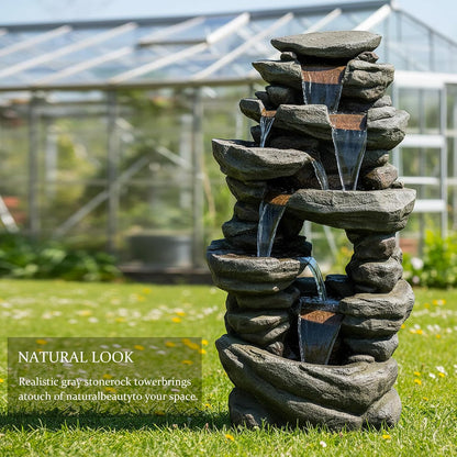 SunJet 6-Tier Outdoor Water Fountain with LED Lights