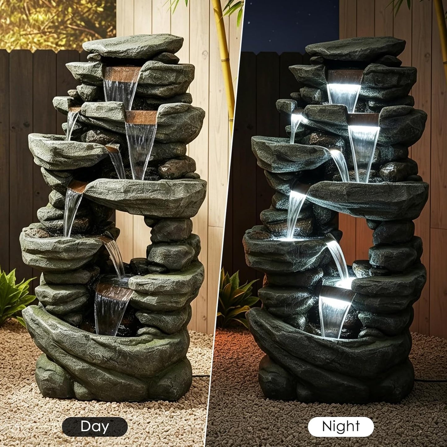 SunJet 6-Tier Outdoor Water Fountain with LED Lights