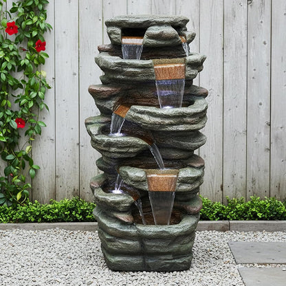 SunJet 6-Tier Outdoor Water Fountain with LED Lights