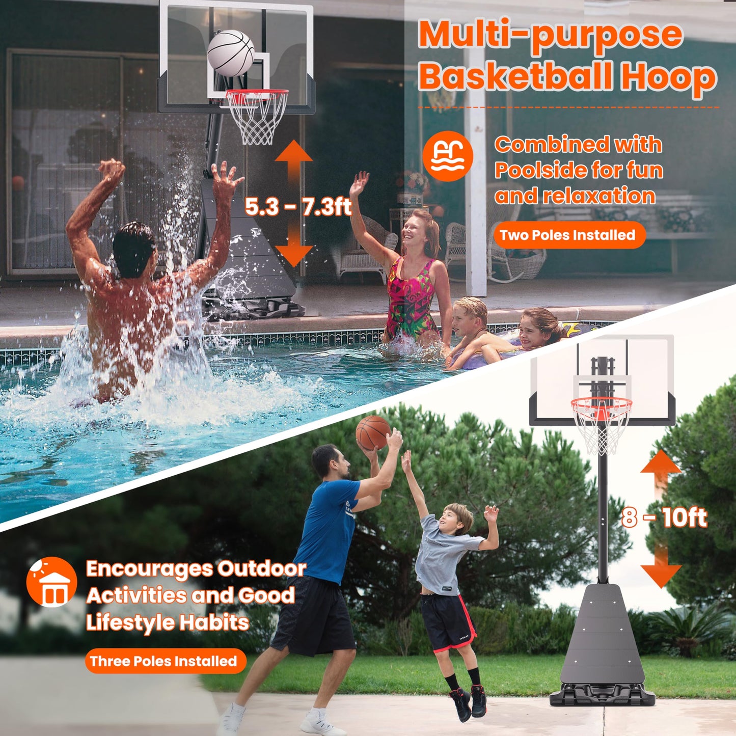 Feelwin Adjustable Outdoor Basketball Hoop System
