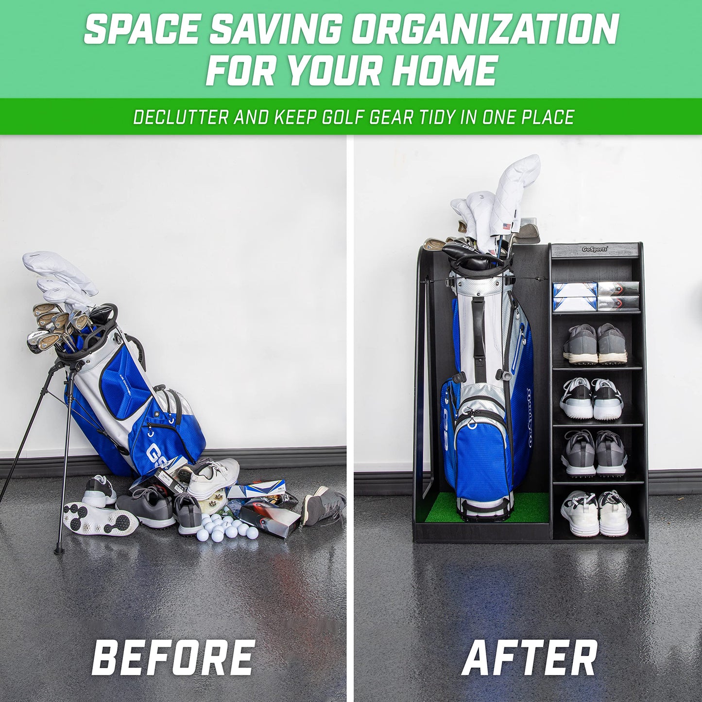GoSports Wooden Golf Bag Organizer Rack