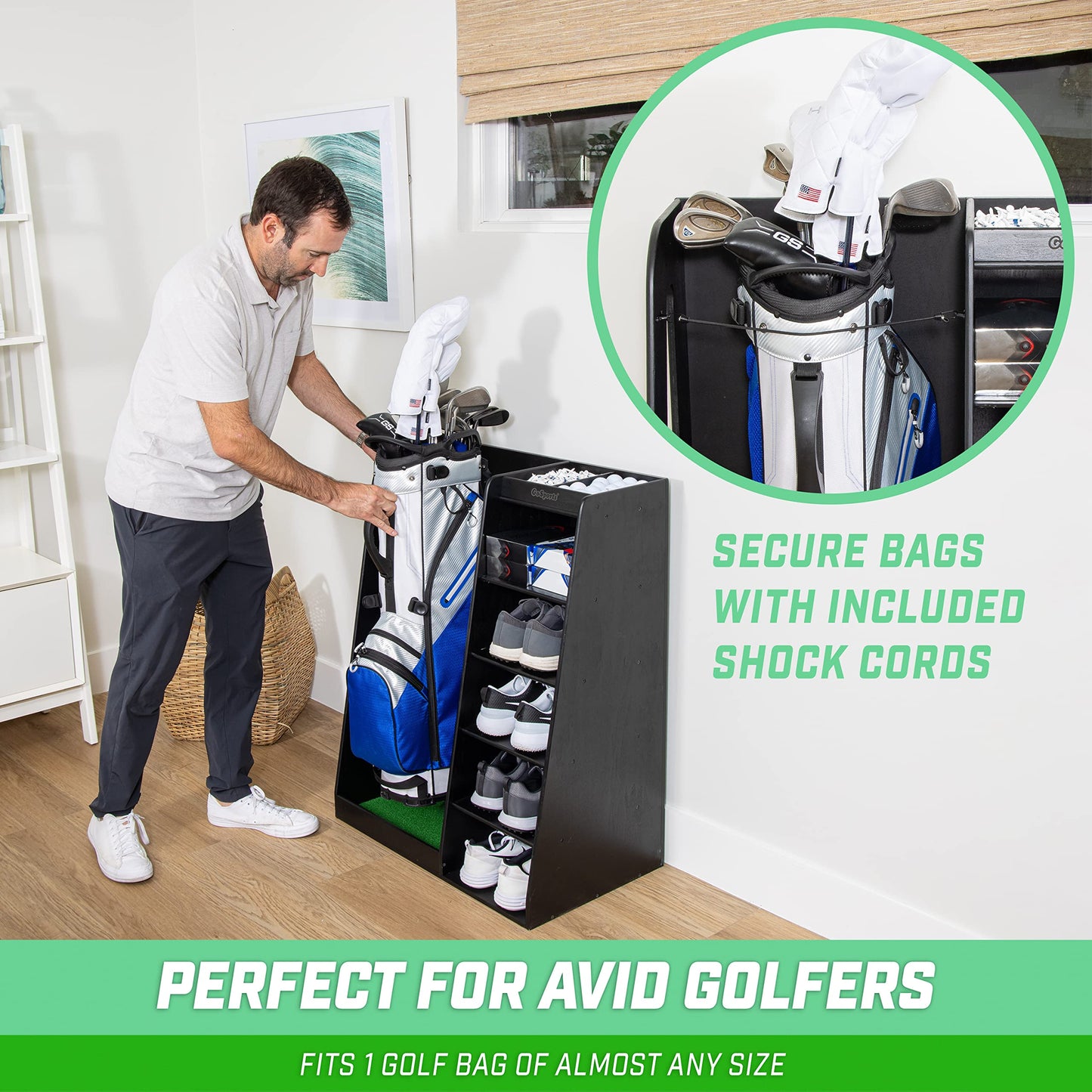 GoSports Wooden Golf Bag Organizer Rack