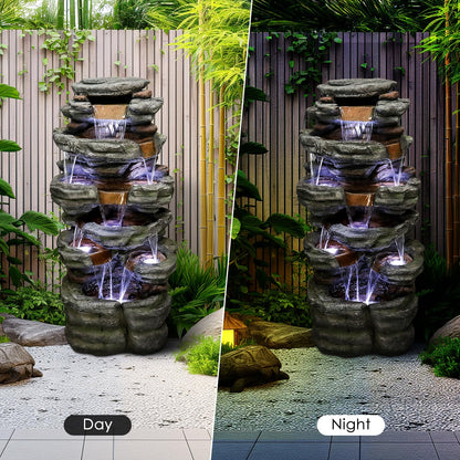 SunJet 6-Tier Outdoor Water Fountain with LED Lights