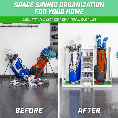 GoSports Wooden Golf Bag Organizer Rack for 2 Bags