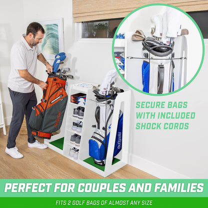 GoSports Wooden Golf Bag Organizer Rack for 2 Bags