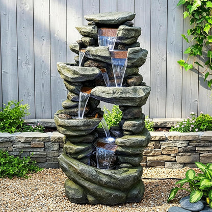 SunJet 6-Tier Outdoor Water Fountain with LED Lights