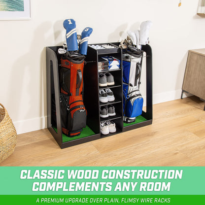GoSports Wooden Golf Bag Organizer Rack for 2 Bags