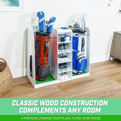 GoSports Wooden Golf Bag Organizer Rack for 2 Bags