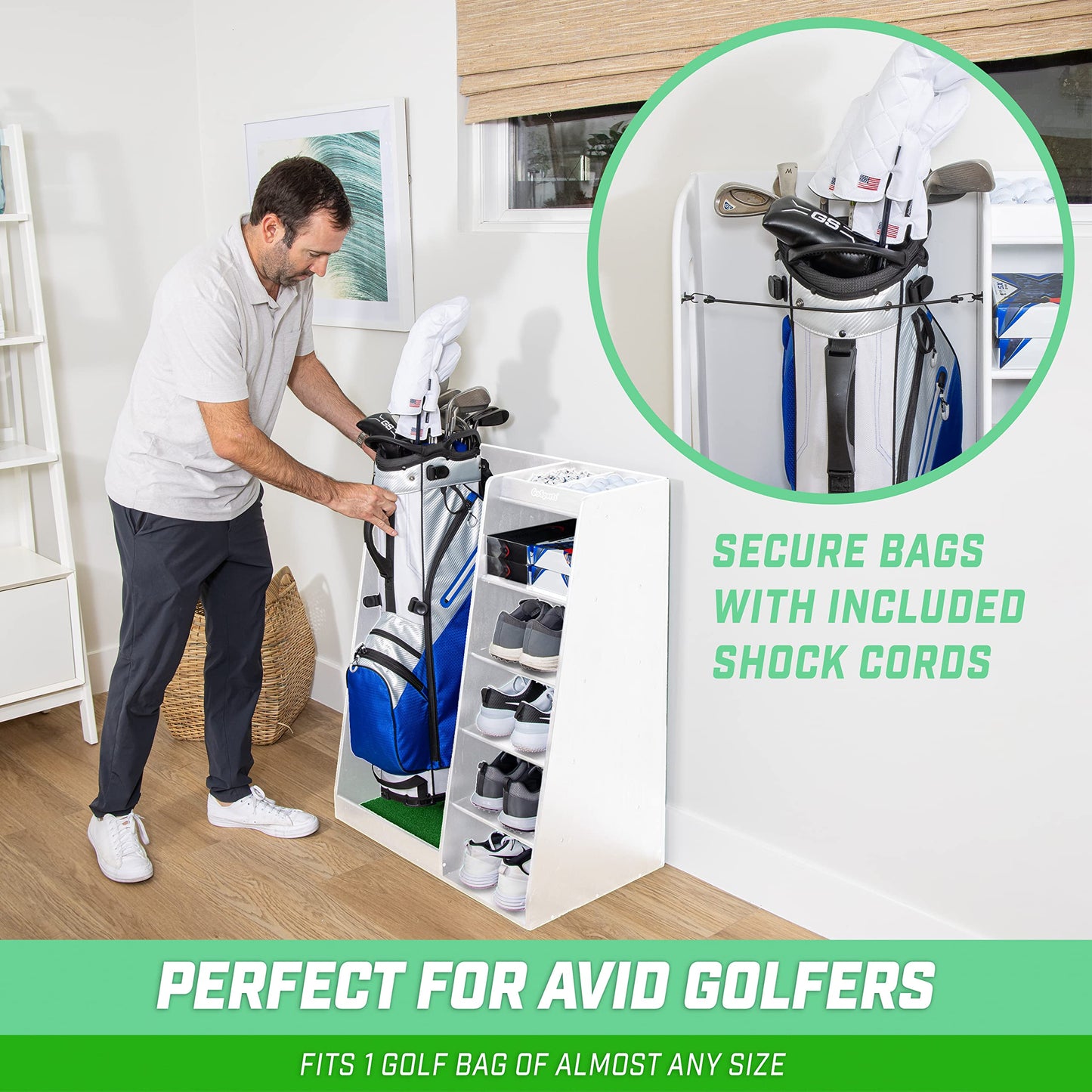 GoSports Wooden Golf Bag Organizer Rack
