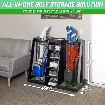 GoSports Wooden Golf Bag Organizer Rack for 2 Bags