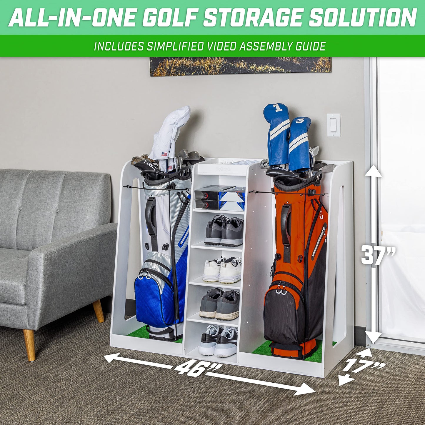 GoSports Wooden Golf Bag Organizer Rack for 2 Bags