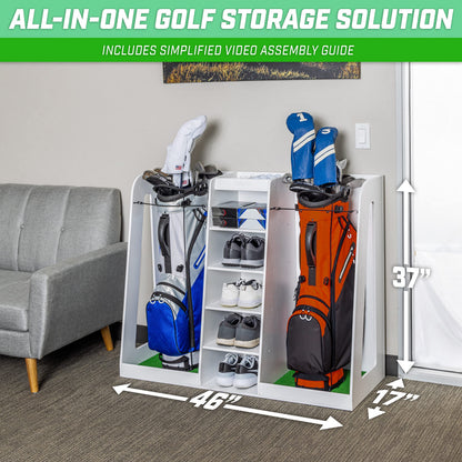 GoSports Wooden Golf Bag Organizer Rack for 2 Bags