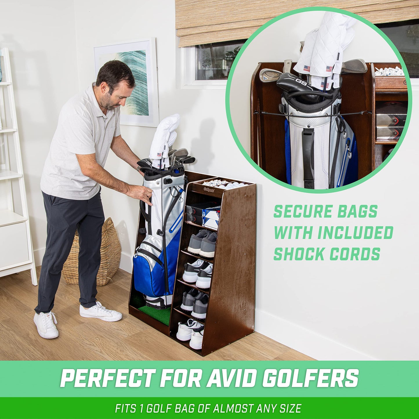 GoSports Wooden Golf Bag Organizer Rack