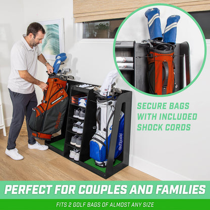 GoSports Wooden Golf Bag Organizer Rack for 2 Bags