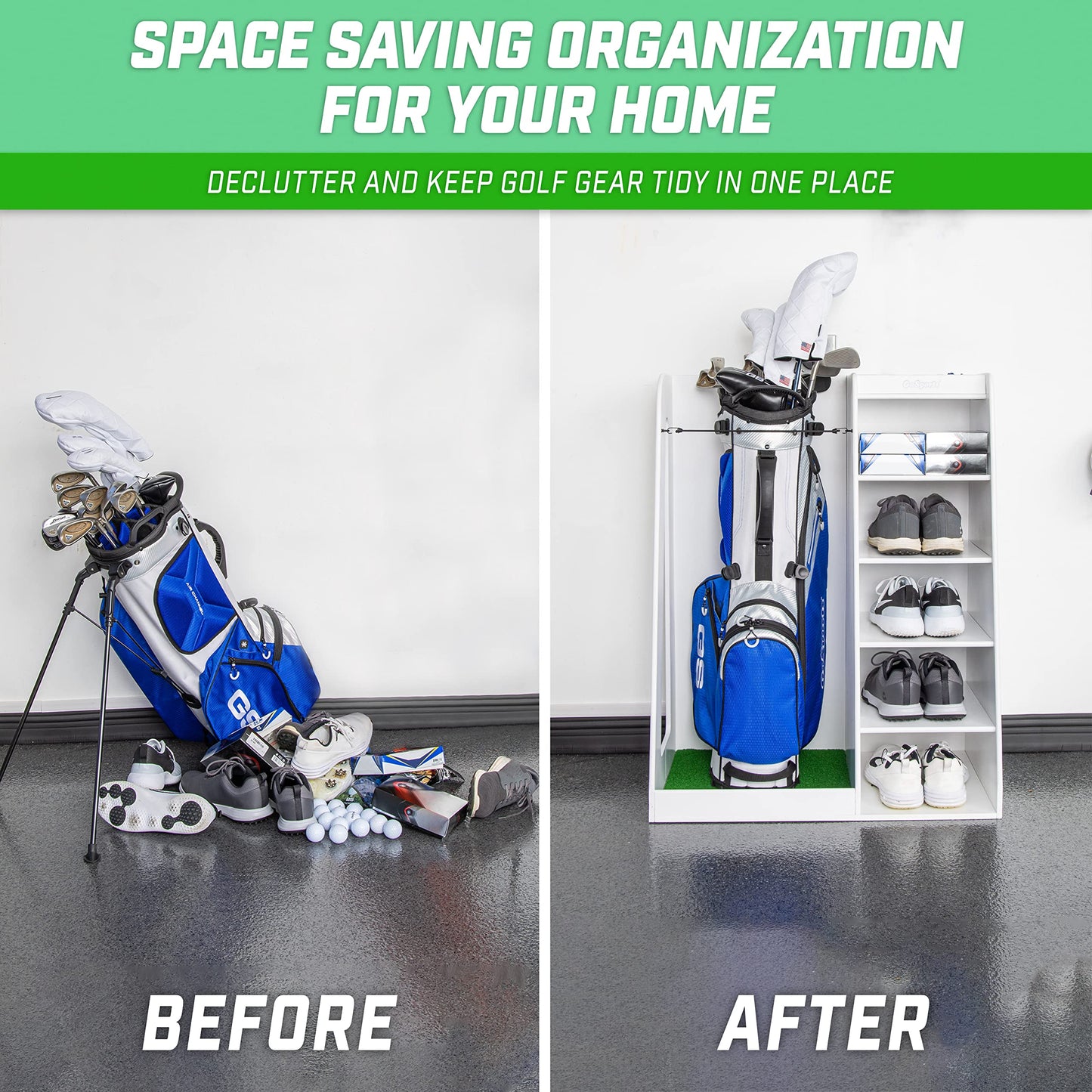 GoSports Wooden Golf Bag Organizer Rack