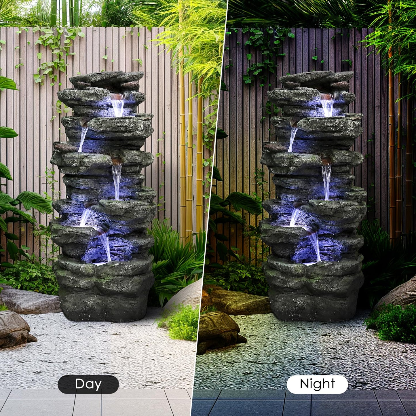 SunJet 6-Tier Outdoor Water Fountain with LED Lights