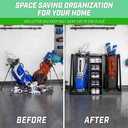 GoSports Wooden Golf Bag Organizer Rack for 2 Bags