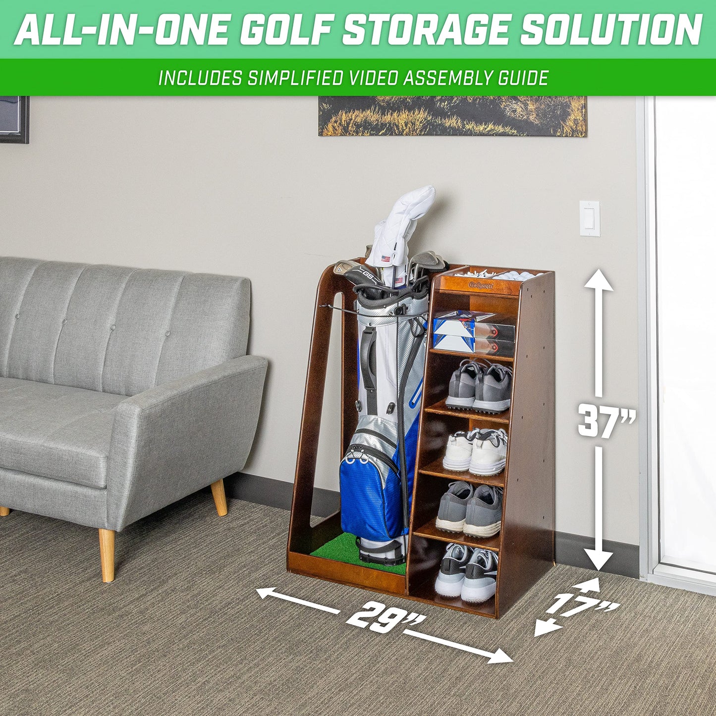 GoSports Wooden Golf Bag Organizer Rack
