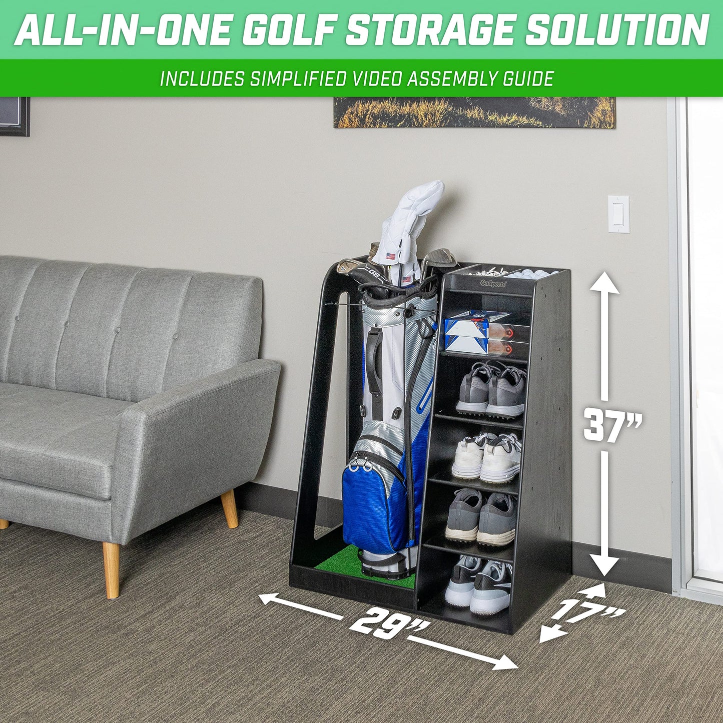 GoSports Wooden Golf Bag Organizer Rack