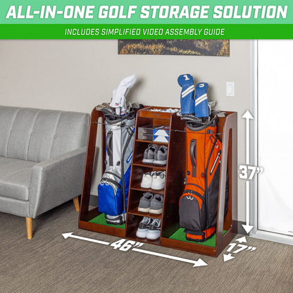 GoSports Wooden Golf Bag Organizer Rack for 2 Bags
