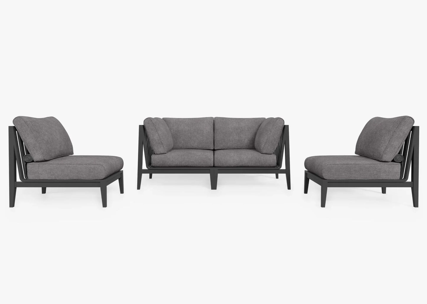 Charcoal aluminum outdoor loveseat set with armless chairs in Dark Gray – 4 seat patio set