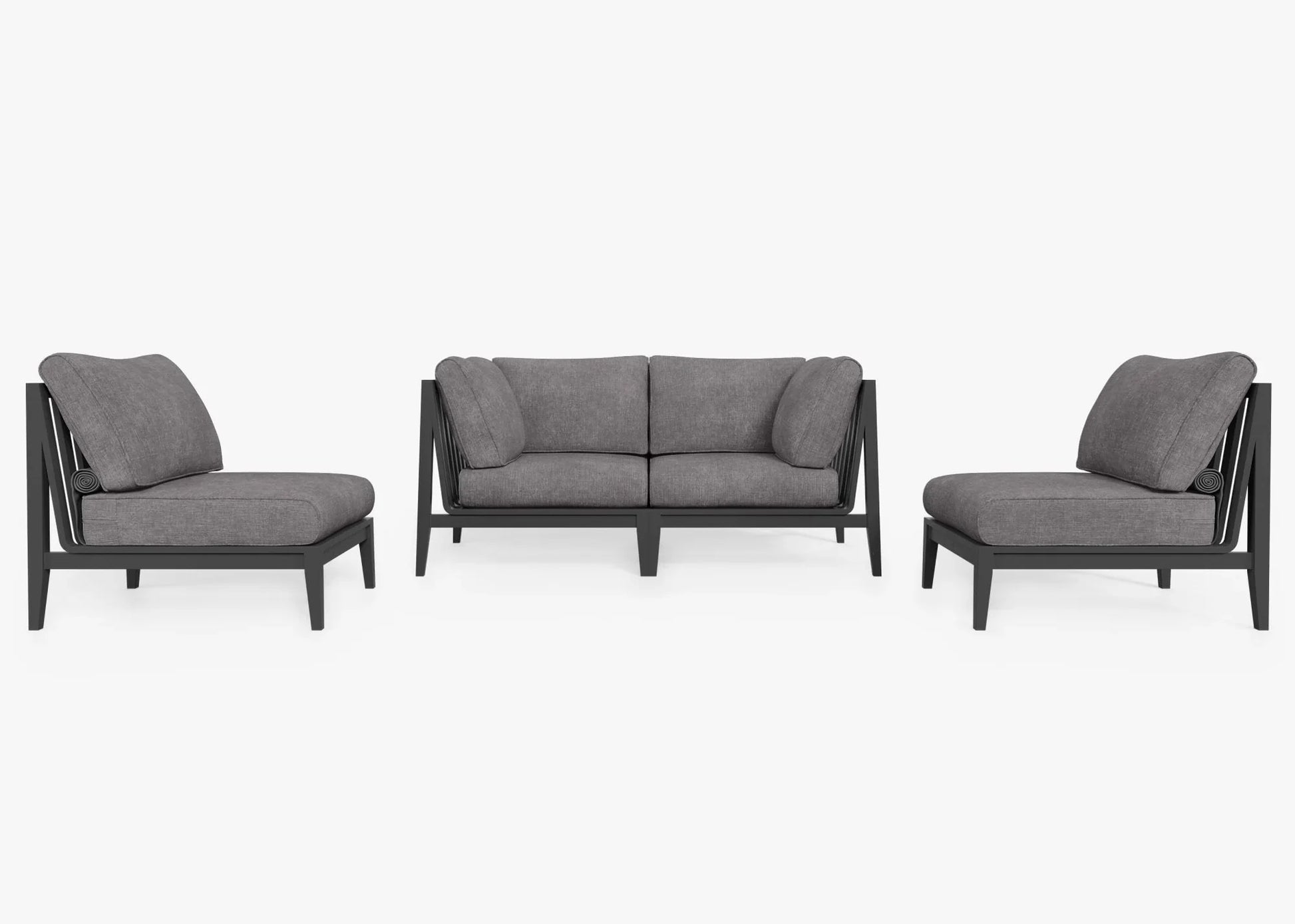 Charcoal aluminum outdoor loveseat set with armless chairs in Dark Gray – 4 seat patio set