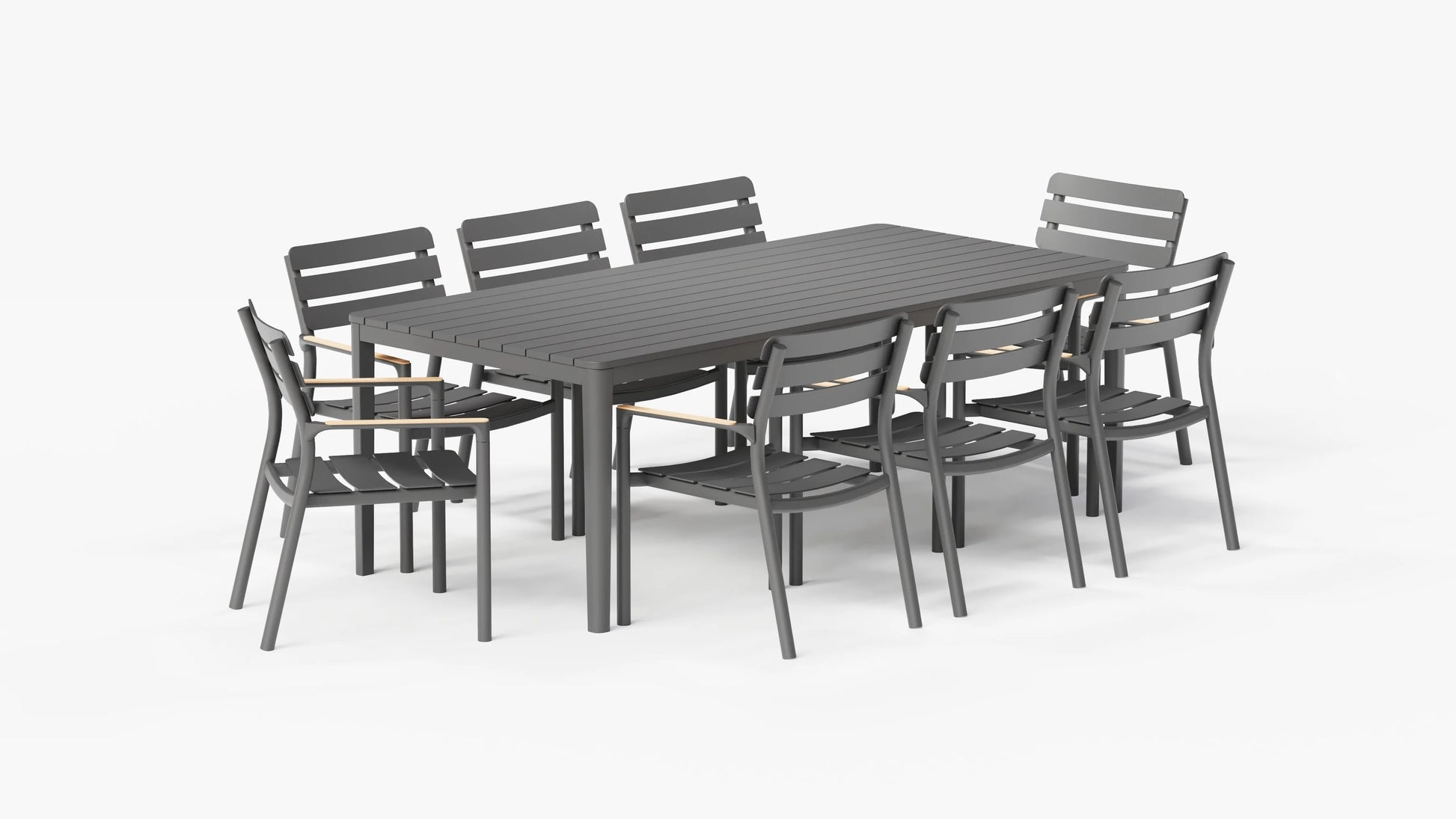 Aluminum outdoor rectangular dining table with 8 595 dining armchairs modern patio dining set