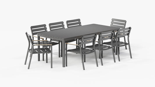 Aluminum outdoor rectangular dining table with 8 595 dining armchairs modern patio dining set