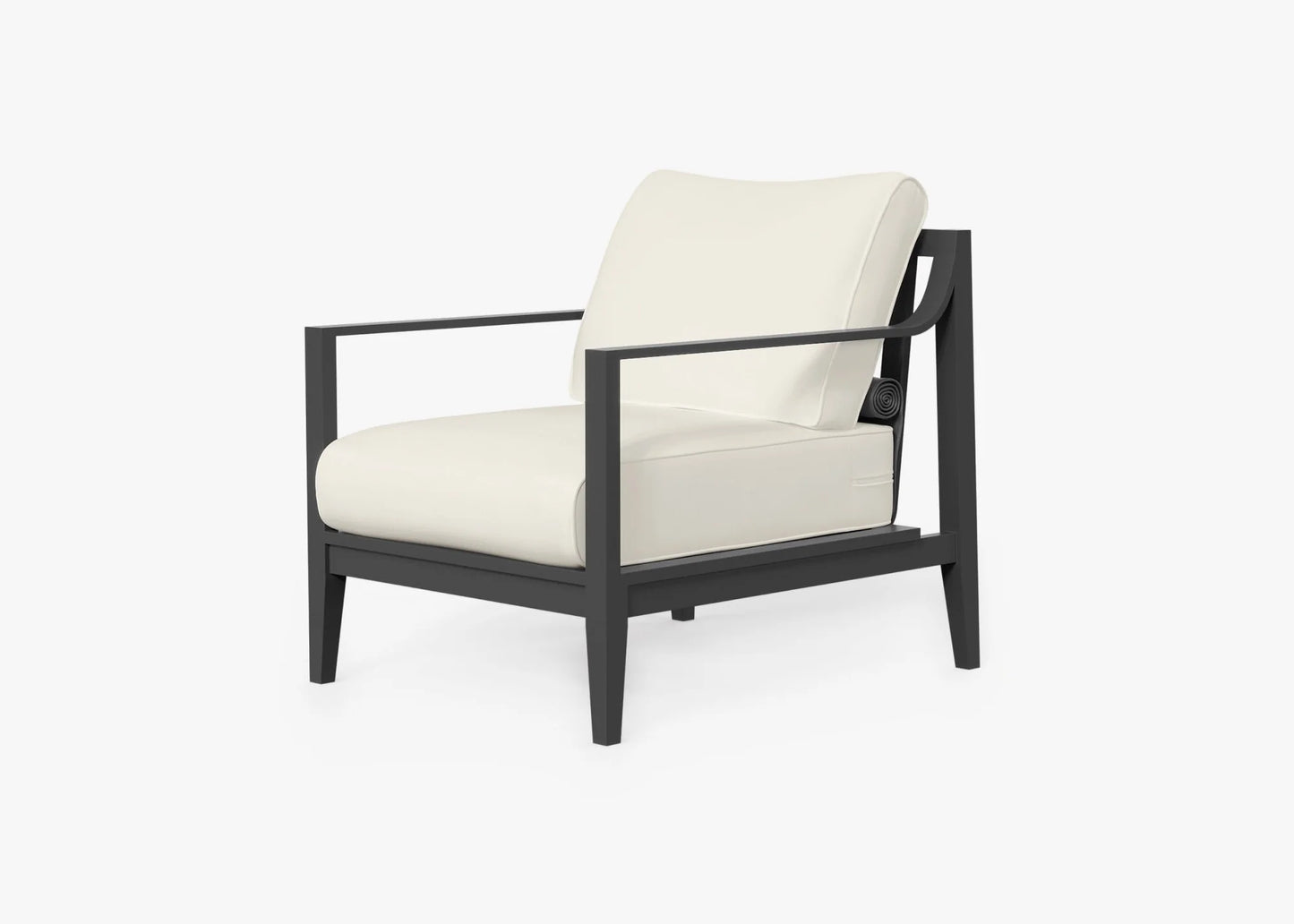Charcoal aluminum outdoor armchair in Palisades Cream with all weather cushions – modern patio seating