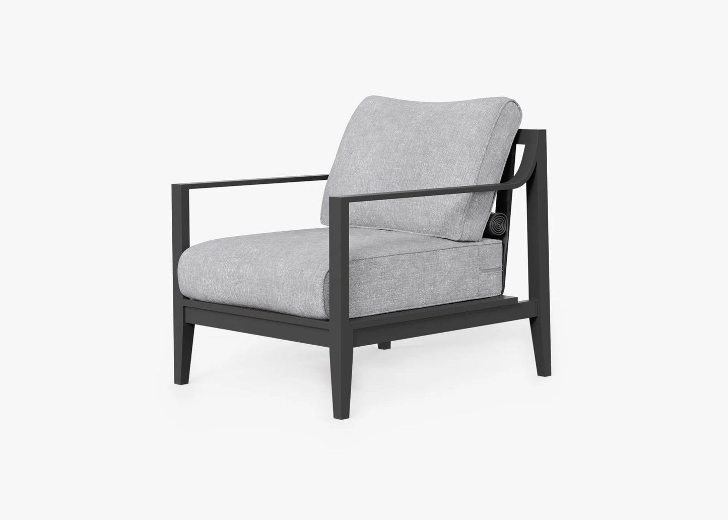 Charcoal aluminum outdoor armchair in Pacific Fog Gray with weather resistant cushions – contemporary patio chair