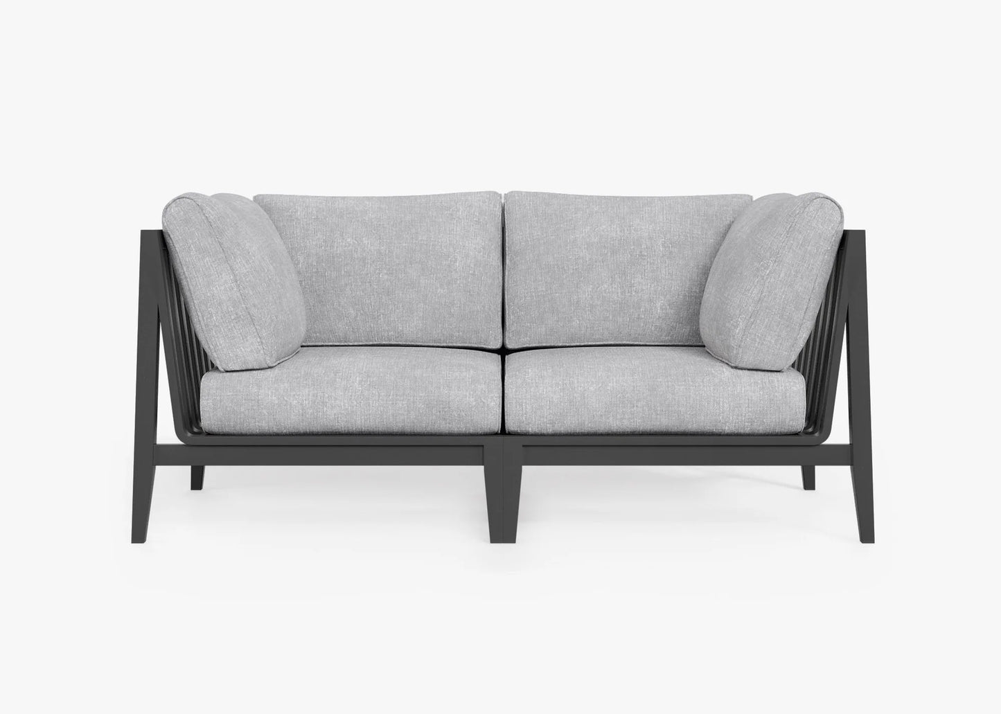 Charcoal aluminum outdoor loveseat in Pacific Fog Gray with weather resistant cushions – 2 seat patio furniture