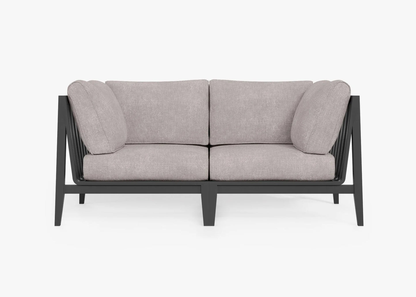 Charcoal aluminum outdoor loveseat in Sandstone Gray with weather resistant cushions – outdoor patio loveseat